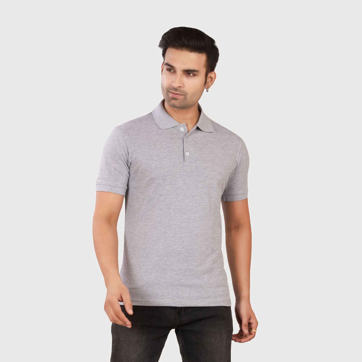 EQL Men's Cotton Solid Lightweight & Breathable Polo T-shirt | Grey Melange - XL