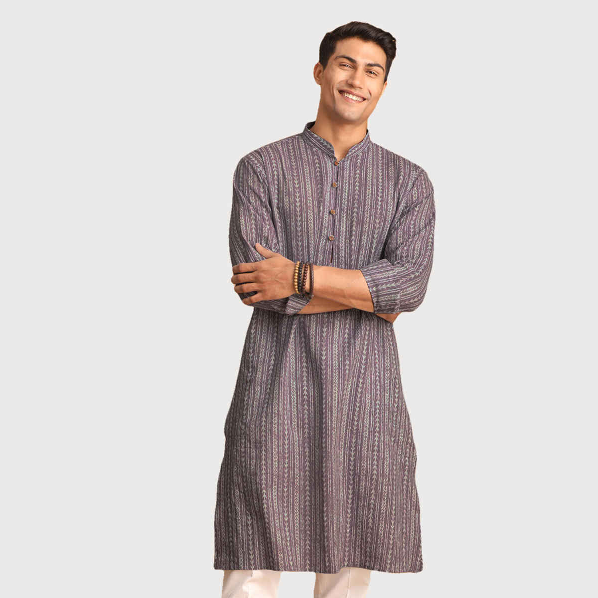 Vastramay Men's Cotton Kurta | Purple - M