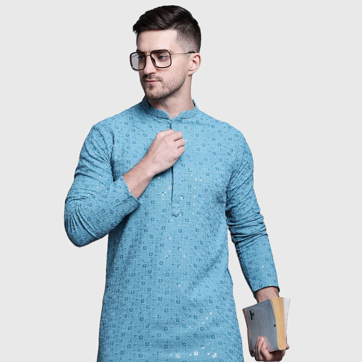 Jompers Men's Kurta | Ko 5006 | Blue - S