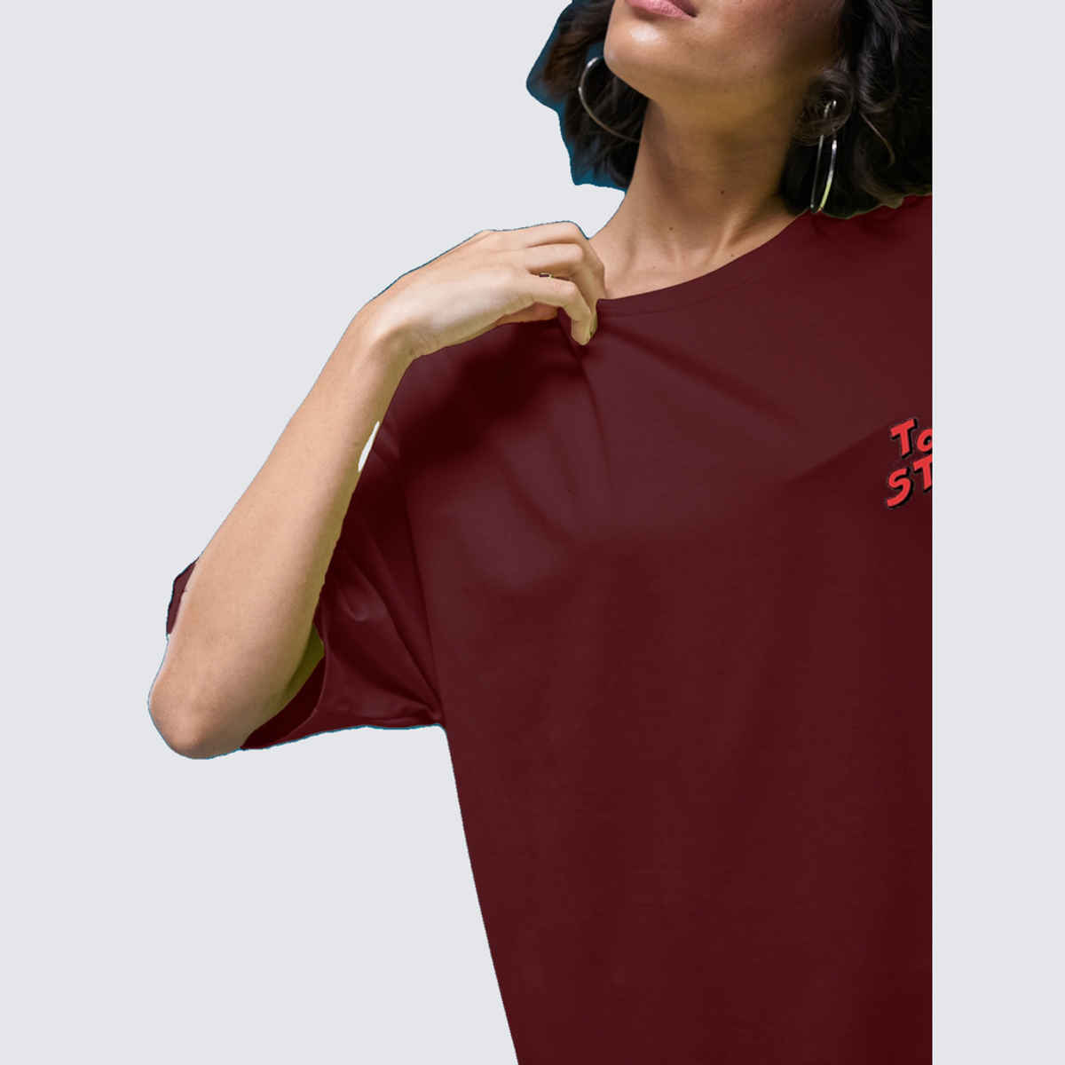 Smartees Women's Oversize Printed T-shirt | WW - 2028 | Maroon - M