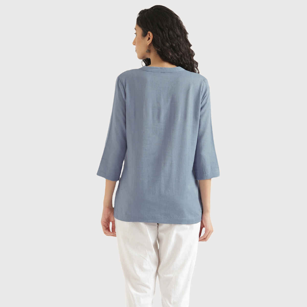 Saadaa Women Short Airy Linen Kurta | English Blue | S