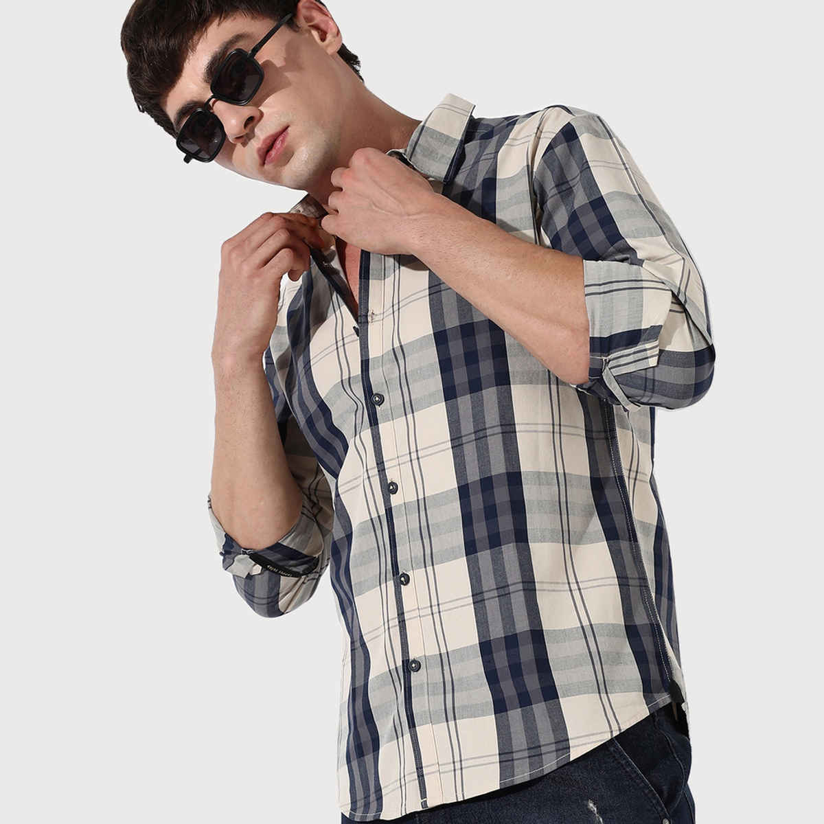 Campus Sutra Men's Tartan Plaid Shirt | Multicolour - XL