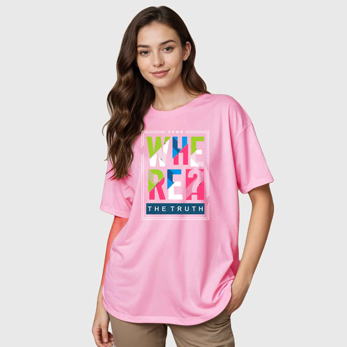 Smartees Women's Oversize Printed T-shirt | WW - 2044 | Pink - M