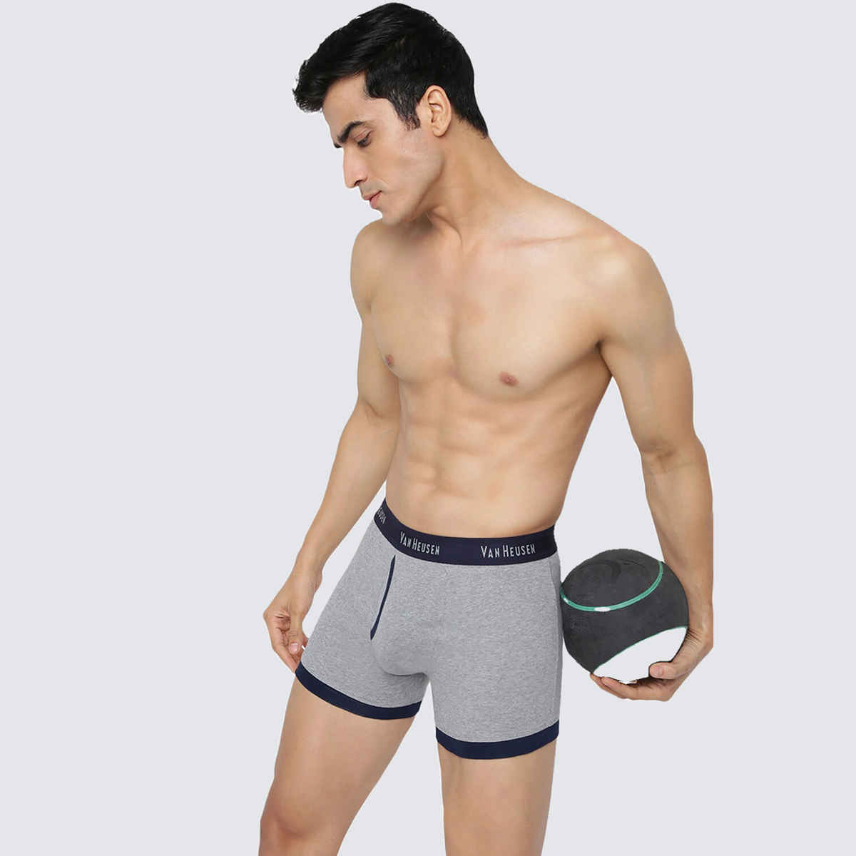 Van Heusen Apparel Men's Solid Trunks | Anti Bacterial | Grey Melange and Dark Navy - M