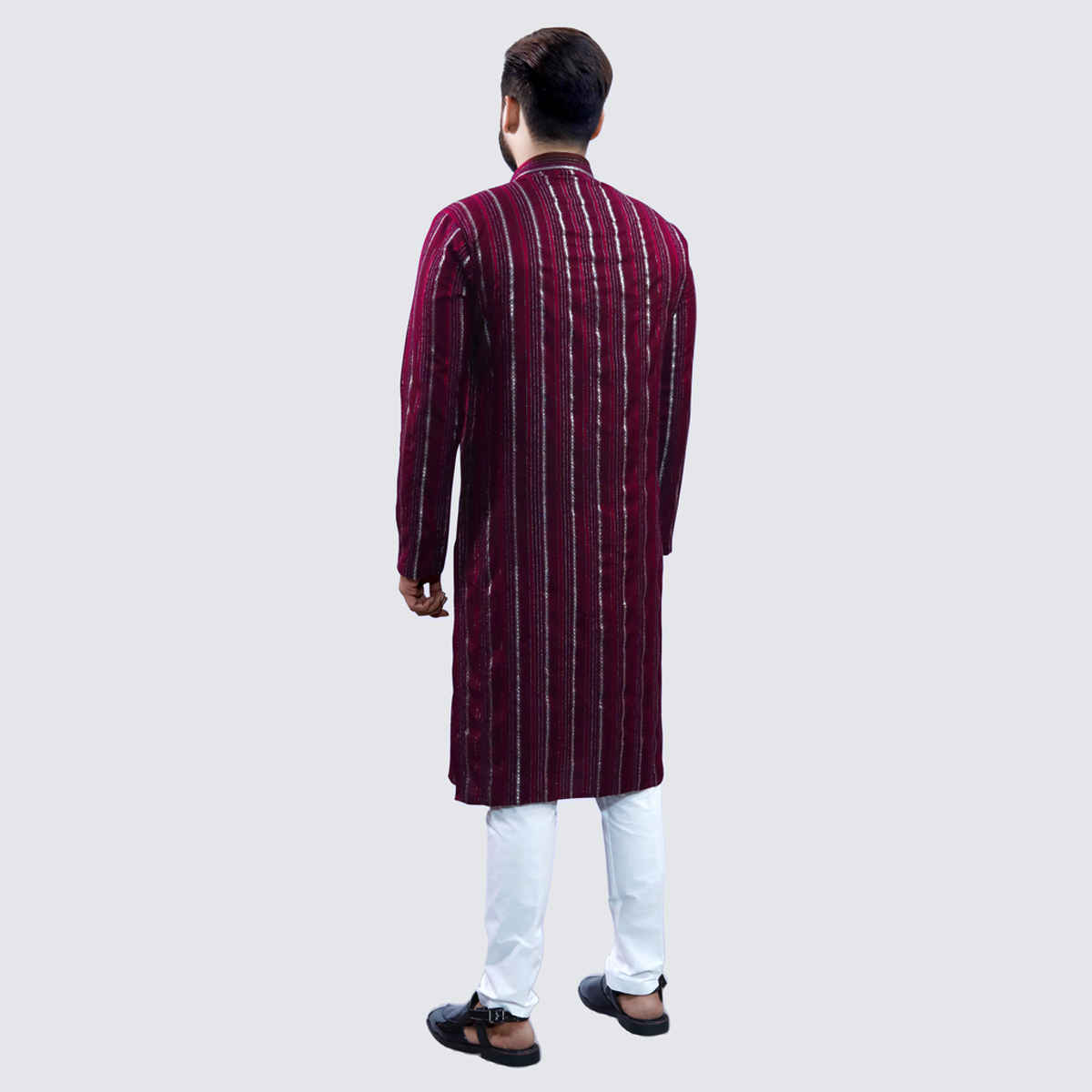 Tibra Collection Men Kurta - Maroon | Solid | Thin Striped | Cotton Blend | L