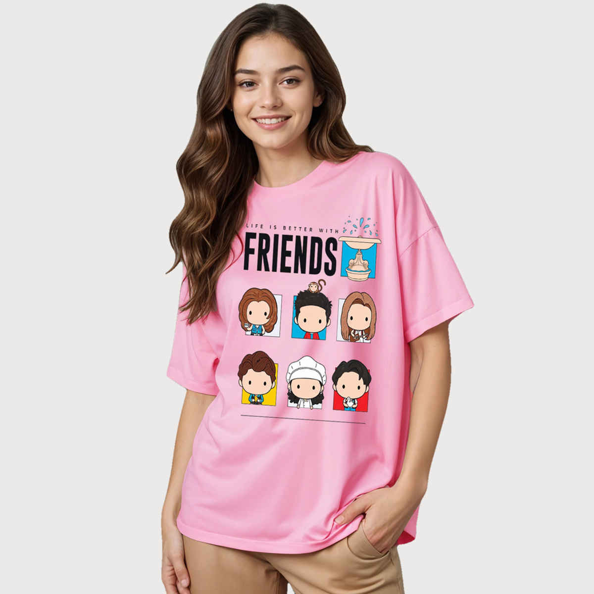 Smartees Women's Oversize Printed T-shirt | WW - 2061 | Pink - XL