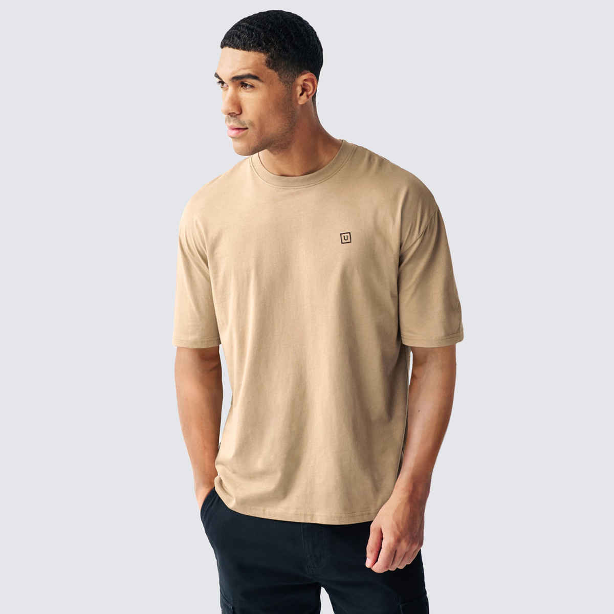 Urbano Fashion Men's Oversized Solid Round Neck Half Sleeve Cotton T-Shirt | Ginger Brown - XL