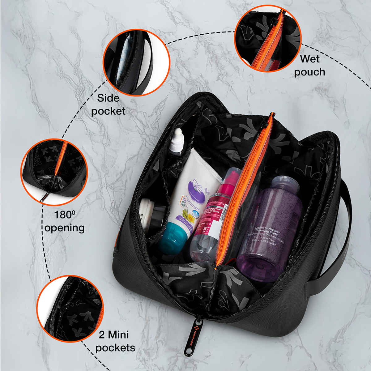 Nasher Miles 180 Toiletry Kit | Travel Cosmetic Bag with Handle & Compartments | Black