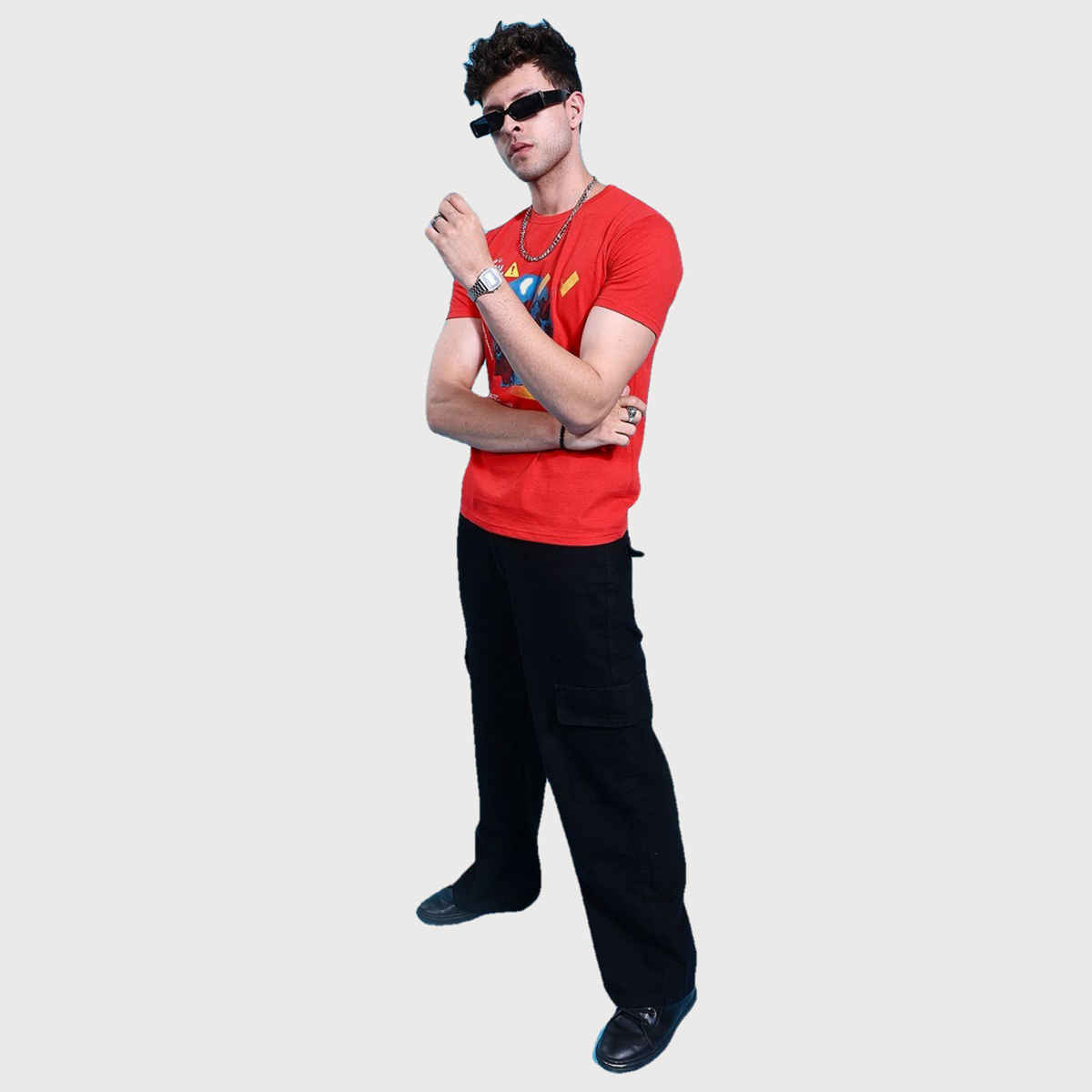 The Indian Garage Co Men | Regular Fit Placement Print Casual T-Shirt | Red | XL