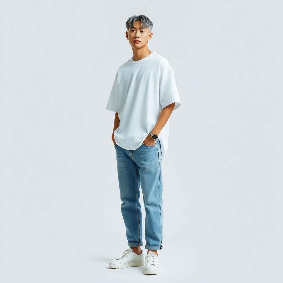Springman Men 100% Cotton French Terry Oversized T-shirt | White - L