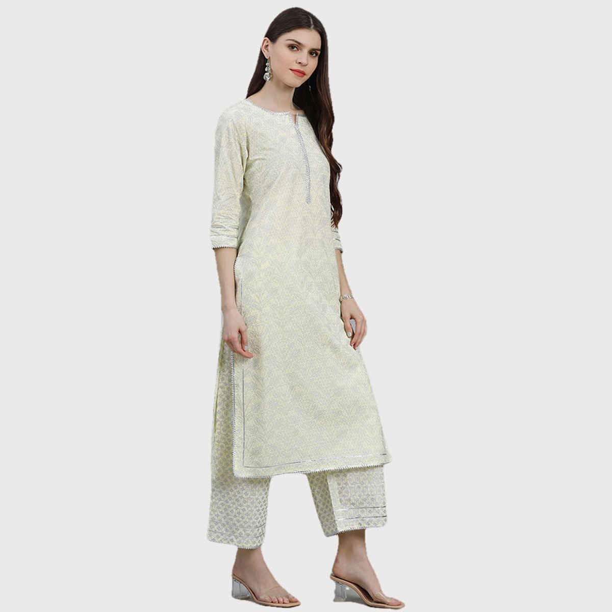 Libas Women Yellow Straight Kurta And Yellow Palazzo With Yellow Chiffon Dupatta - 13040OXL