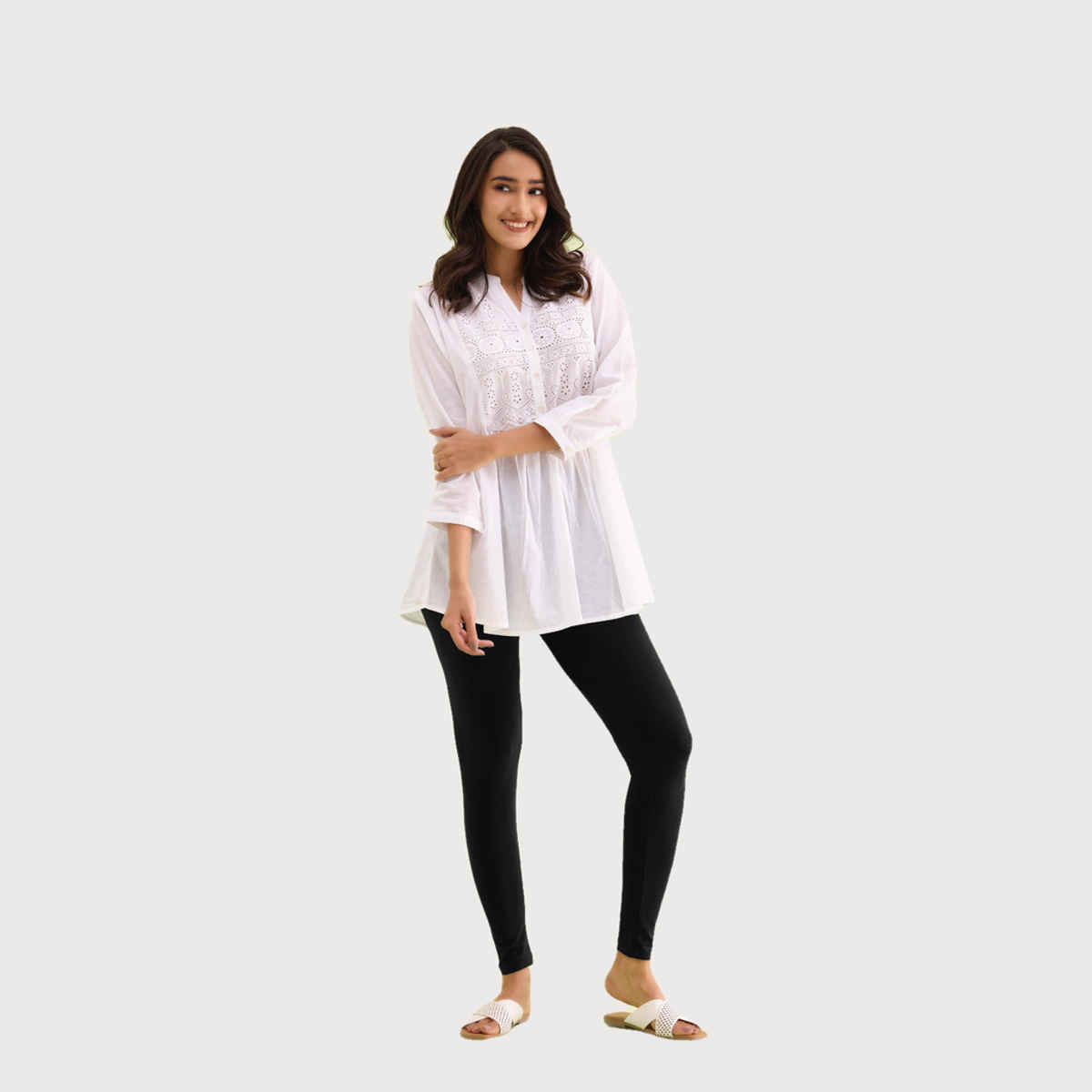 Go Colors Women's Solid Mid Rise Ankle Length Leggings | Black - 3XL