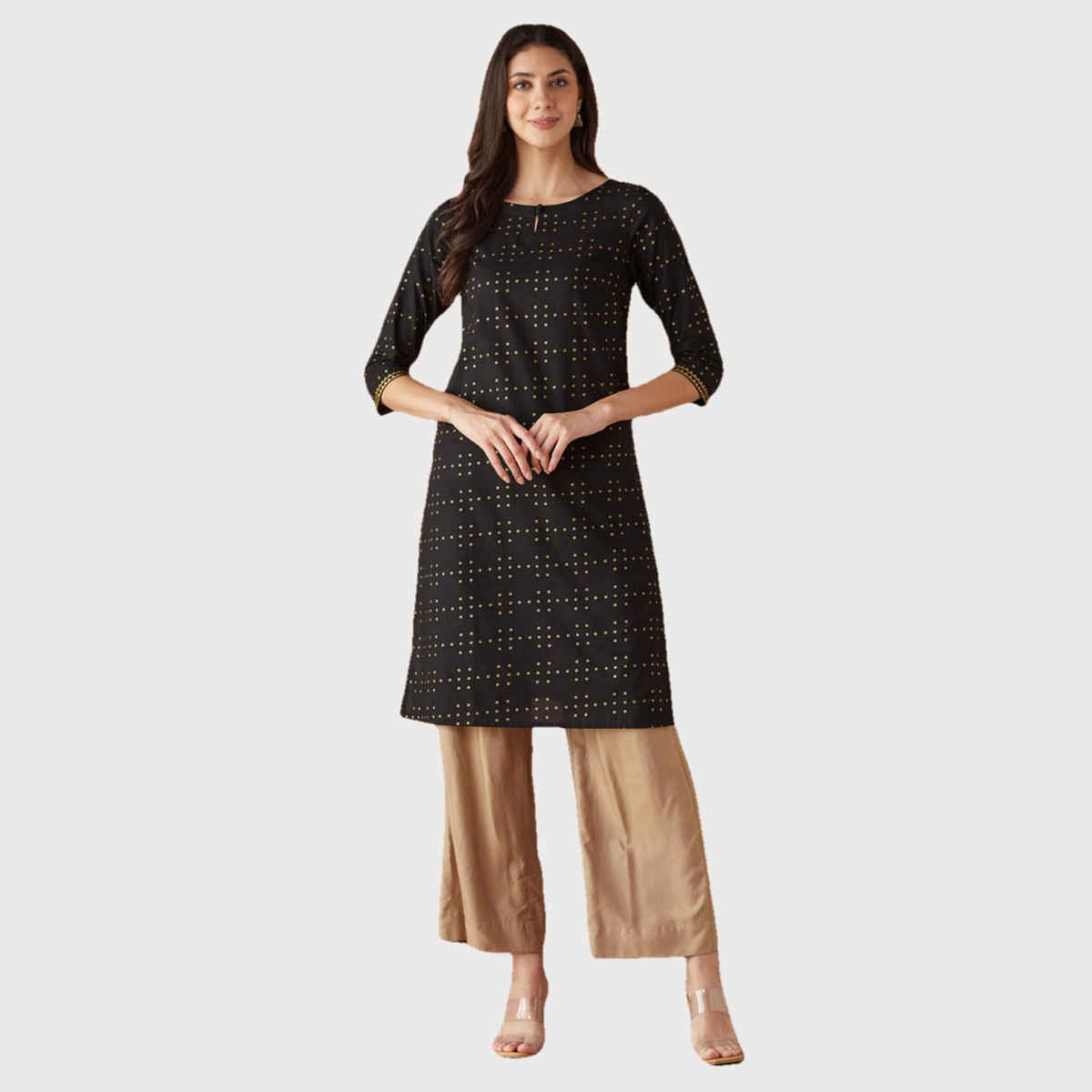 Fabindia Women's Dupatta & Kurta Cotton Printed | Black - S