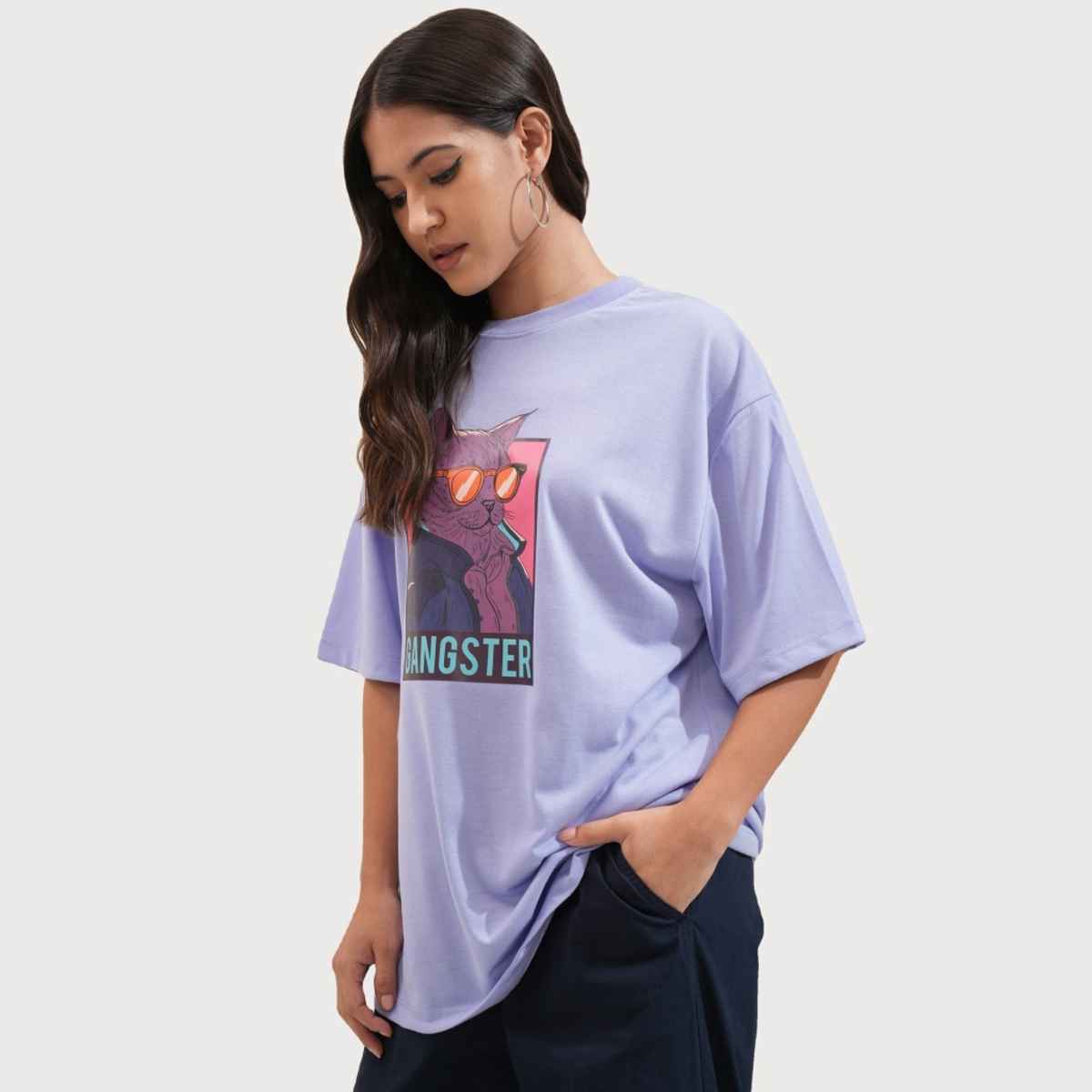 Tokyo Talkies Women's Drop Shoulder Graphic Oversized T-shirt | Lavender - M