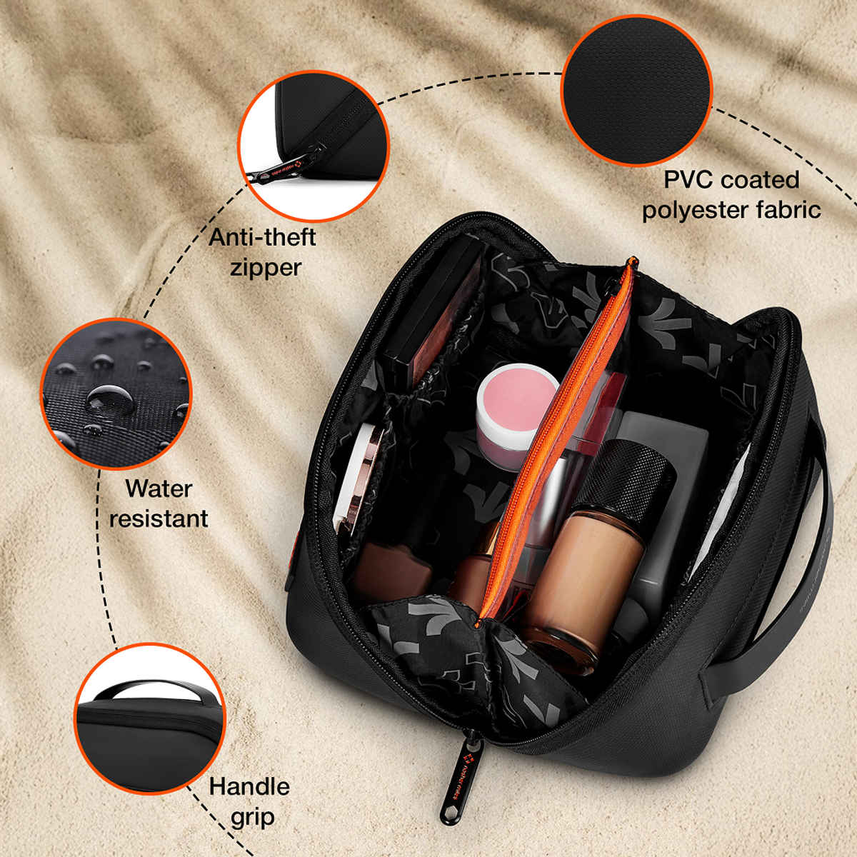 Nasher Miles 180 Toiletry Kit | Travel Cosmetic Bag with Handle & Compartments | Black