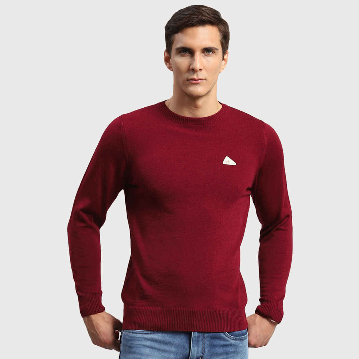 Monte Carlo Mens Solid Red Round Neck Full Sleeve Pullover |1240522Rn-1140-40 |L