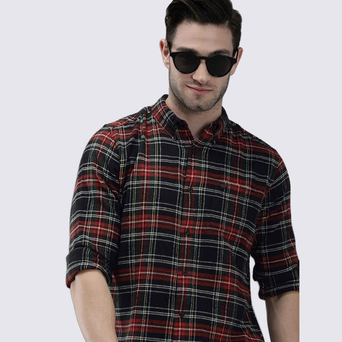 The Bear House Men Slim Fit Checked Shirt - Anglo | Black and Red | L