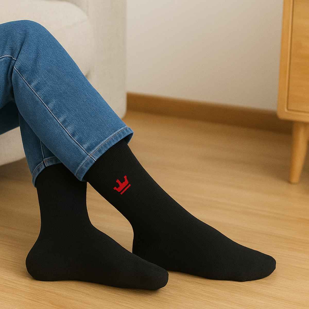 Royal Mart Unisex Solid Cotton Blend Calf Socks | Black - Free Size