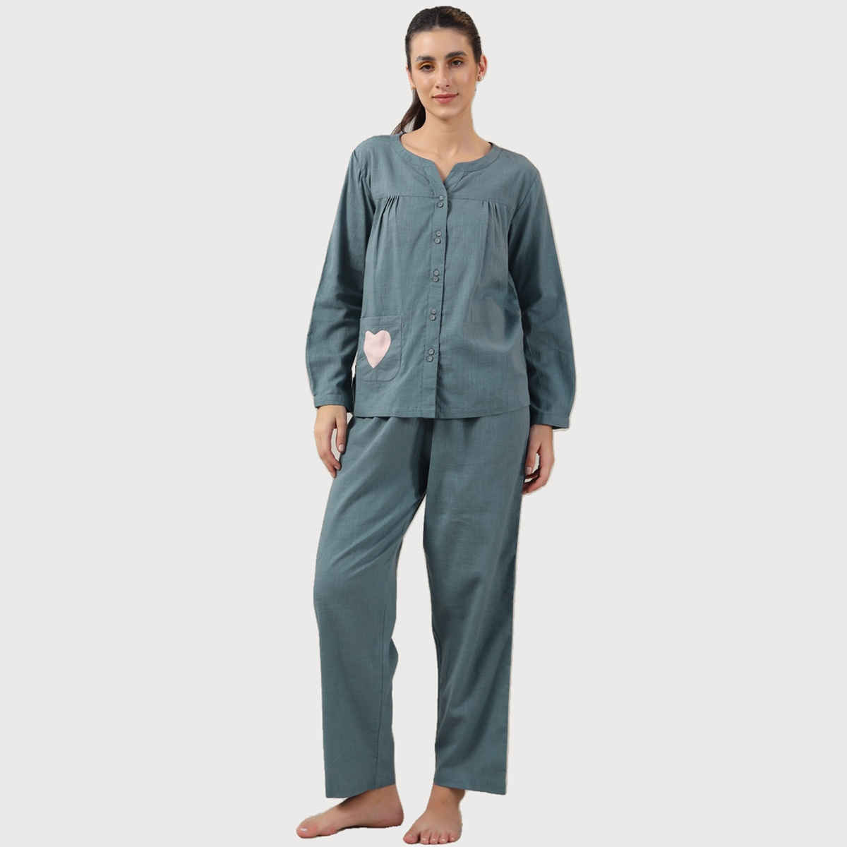 Sanskrutihomes Teal Pure Cotton Night Suit | Teal - M