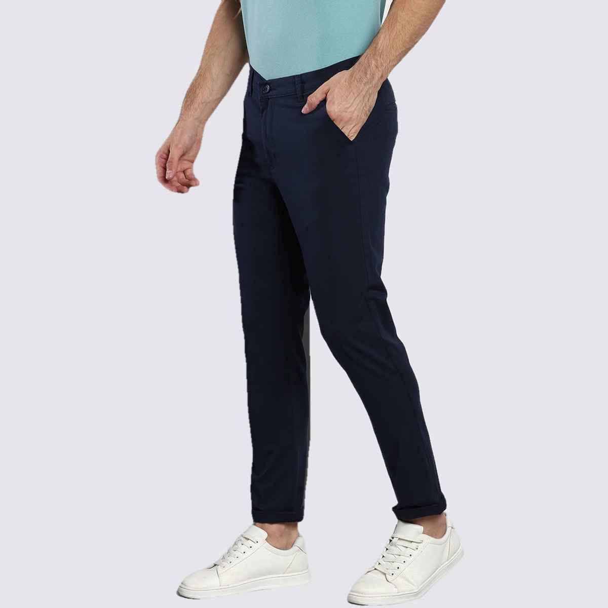 Dennis Lingo Men Tapered Fit Trousers - Navy Blue | Cotton | 32