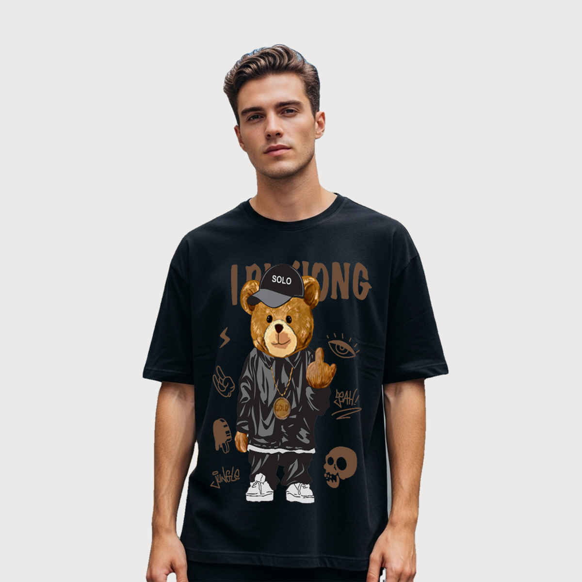 BENNY BROOKS Men's Round Neck half sleeve Oversized T-shirt |AA(ARN)BLACK64 | Black - XL