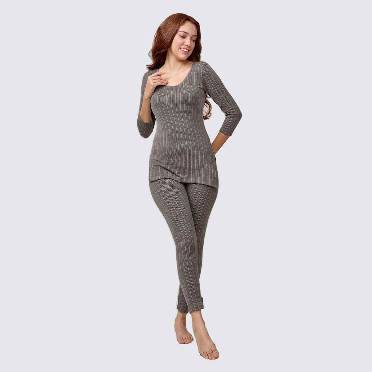 Lux Inferno Long Length Thermal Top And Bottom Set For Women | Charcoal | 90 | L