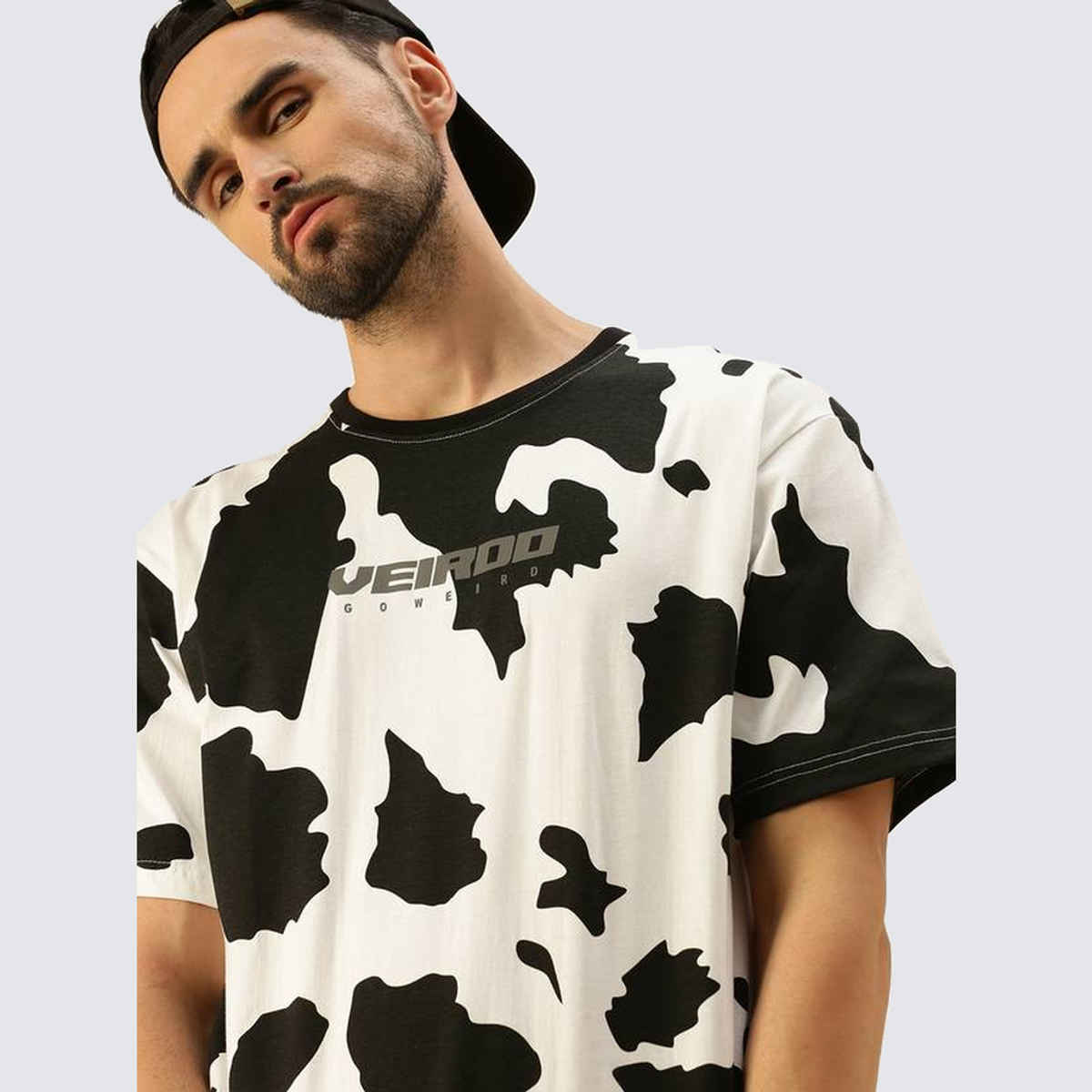 VEIRDO Men's Printed Oversized T-Shirt | UNI 100 OS COW | White - XL