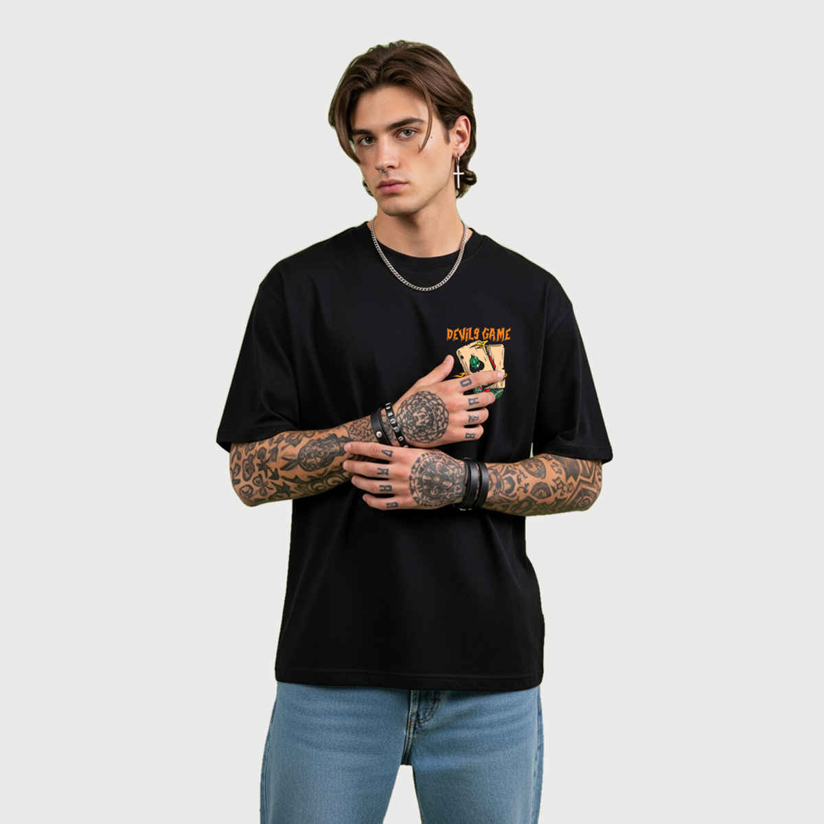 BENNY BROOKS Men's Round Neck half sleeve Oversized T-shirt |AA(ARN)BLACK139 | Black - XL