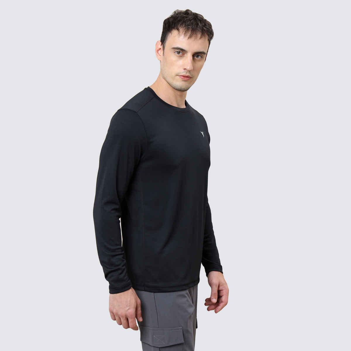 Technosport Men's Poly Solid Slim Fit Round Neck Full Sleeve Sports T-shirt | Black - L