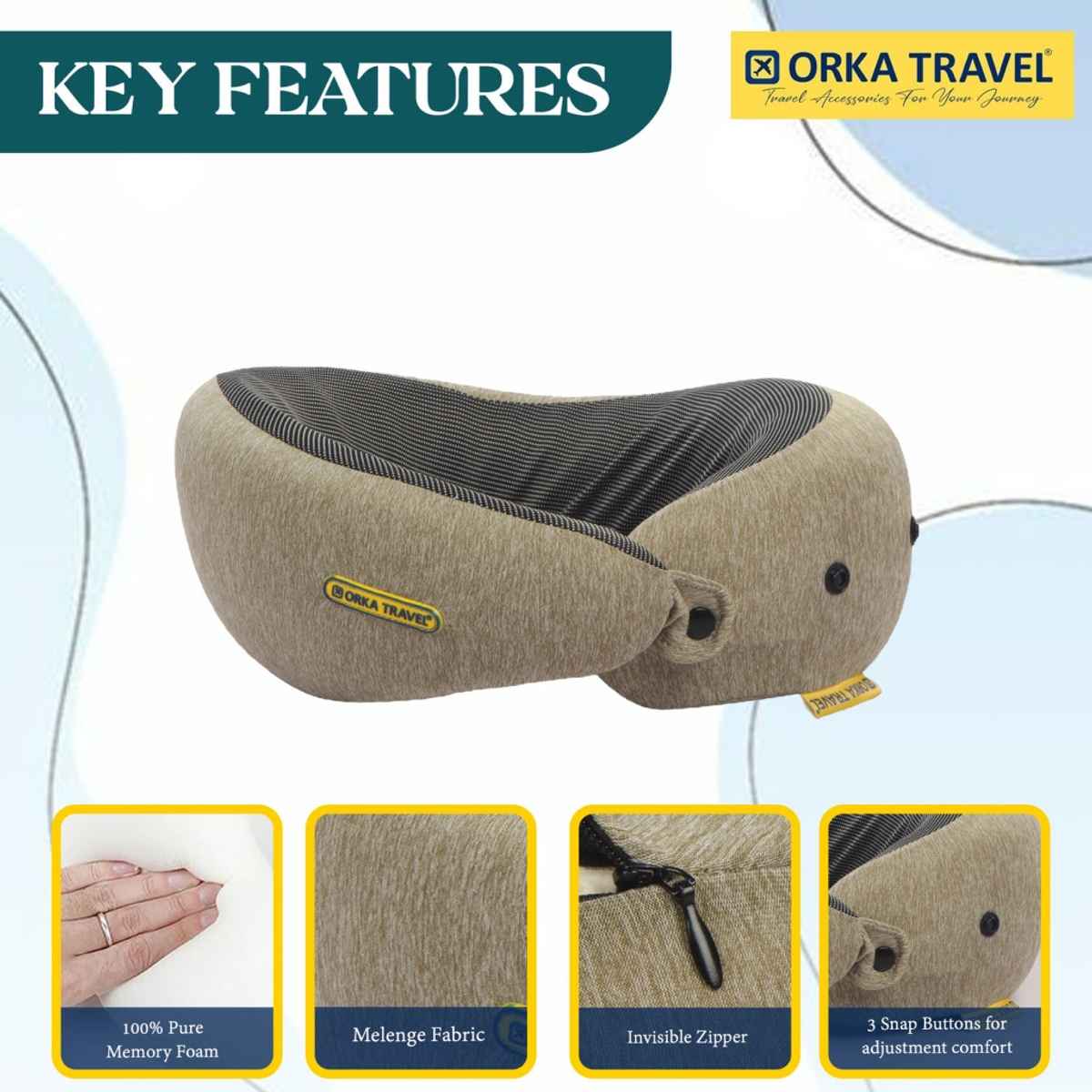 ORKA Unisex Solid Melange Neck Pillow | Brown - One Size