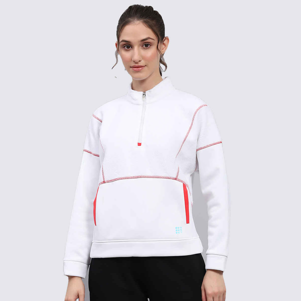 Rock.It By Monte Carlo Womens Solid White Mock Neck Full Sleeve Sweatshirt | 2240102697-1-40 | XL