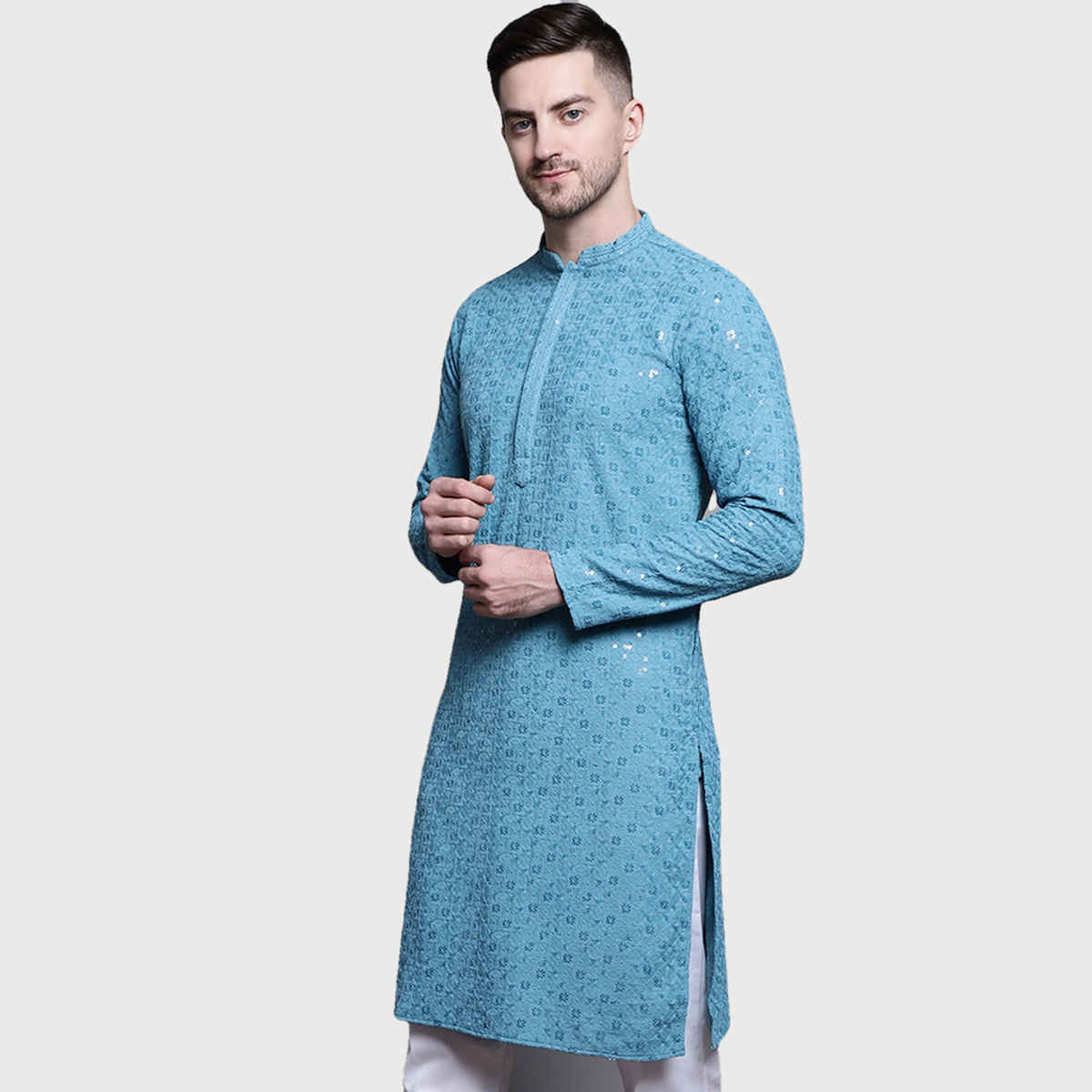 Jompers Men's Kurta | Ko 5006 | Blue - S