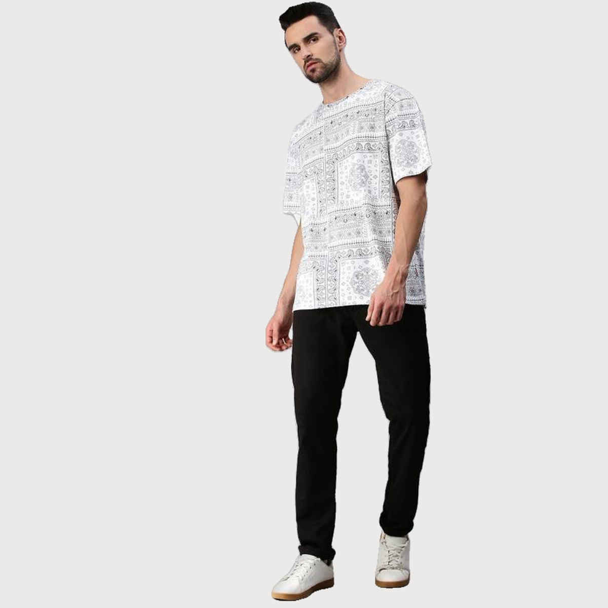 VEIRDO Men's Printed Oversized T-shirt | OS 100 785 W | White - M
