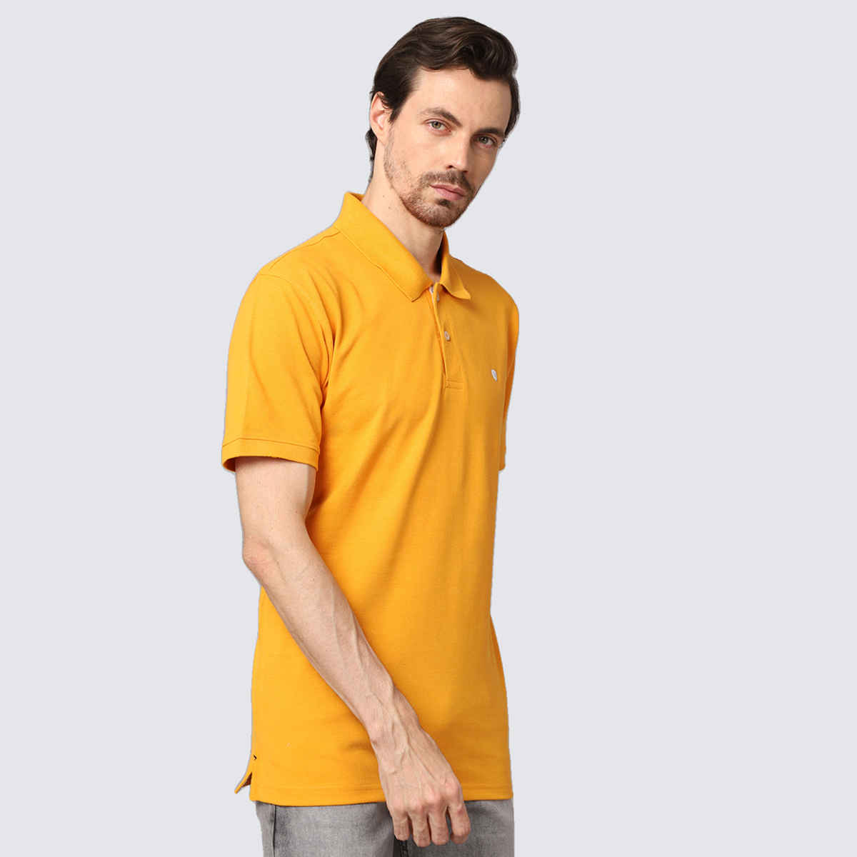 Cantabil Men's Polo Collar T-shirt | Mustard Yellow - M