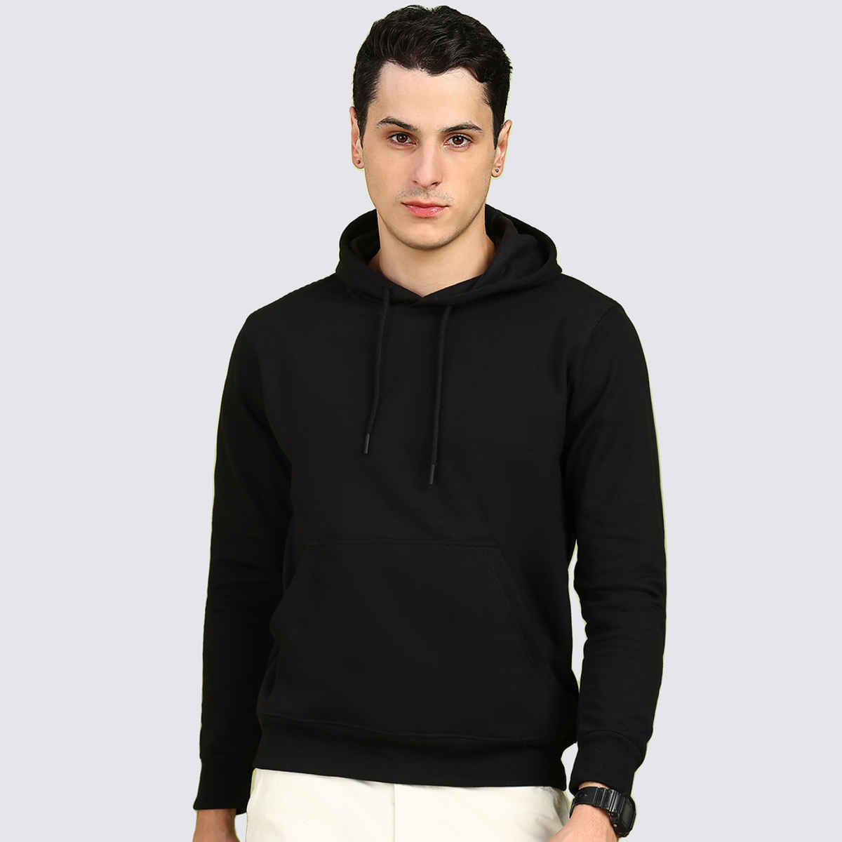 Alan Jones Clothing Men's Solid Hooded Sweatshirt | Regular Fit | Black - M