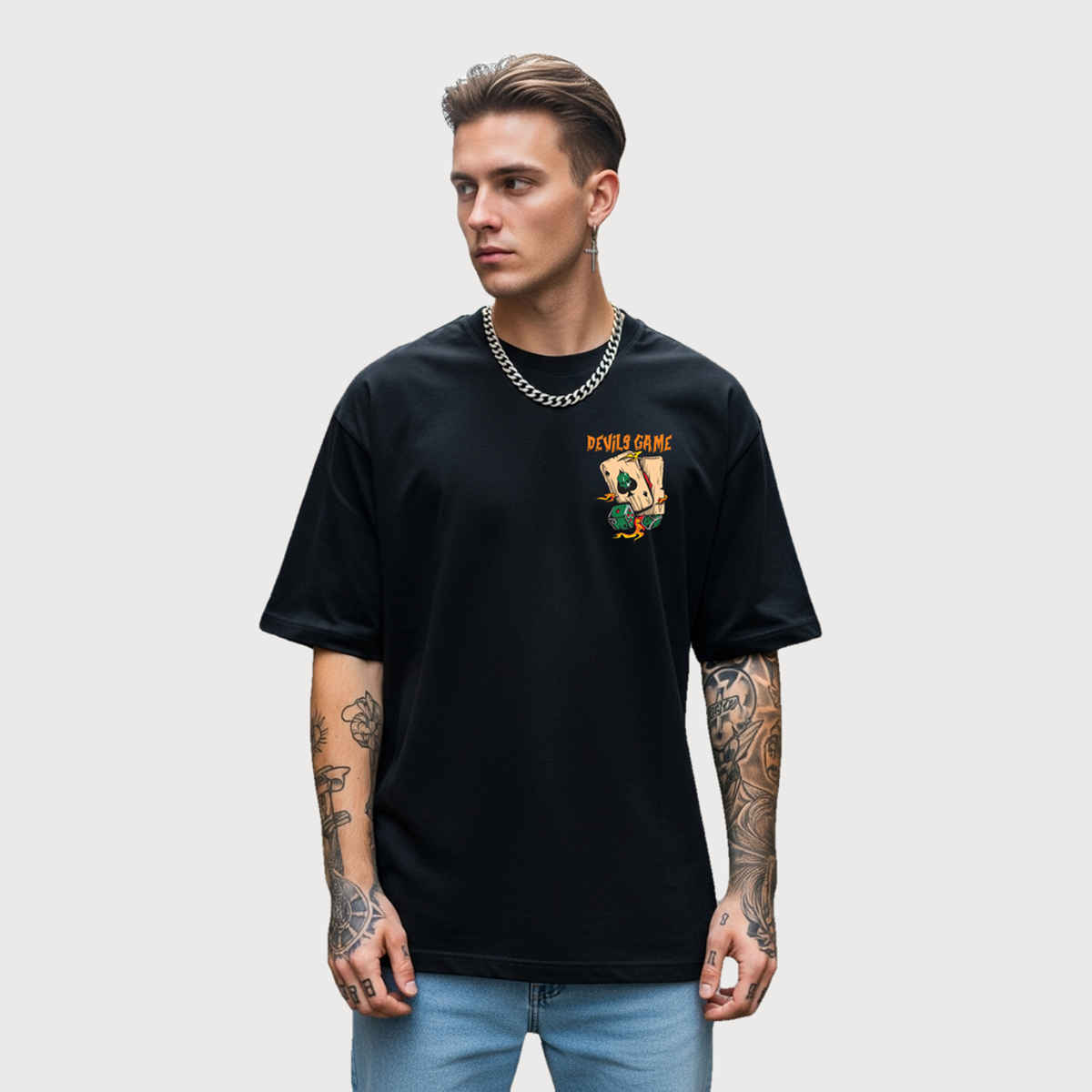 BENNY BROOKS Men's Round Neck half sleeve Oversized T-shirt |AA(ARN)BLACK139 | Black - XL