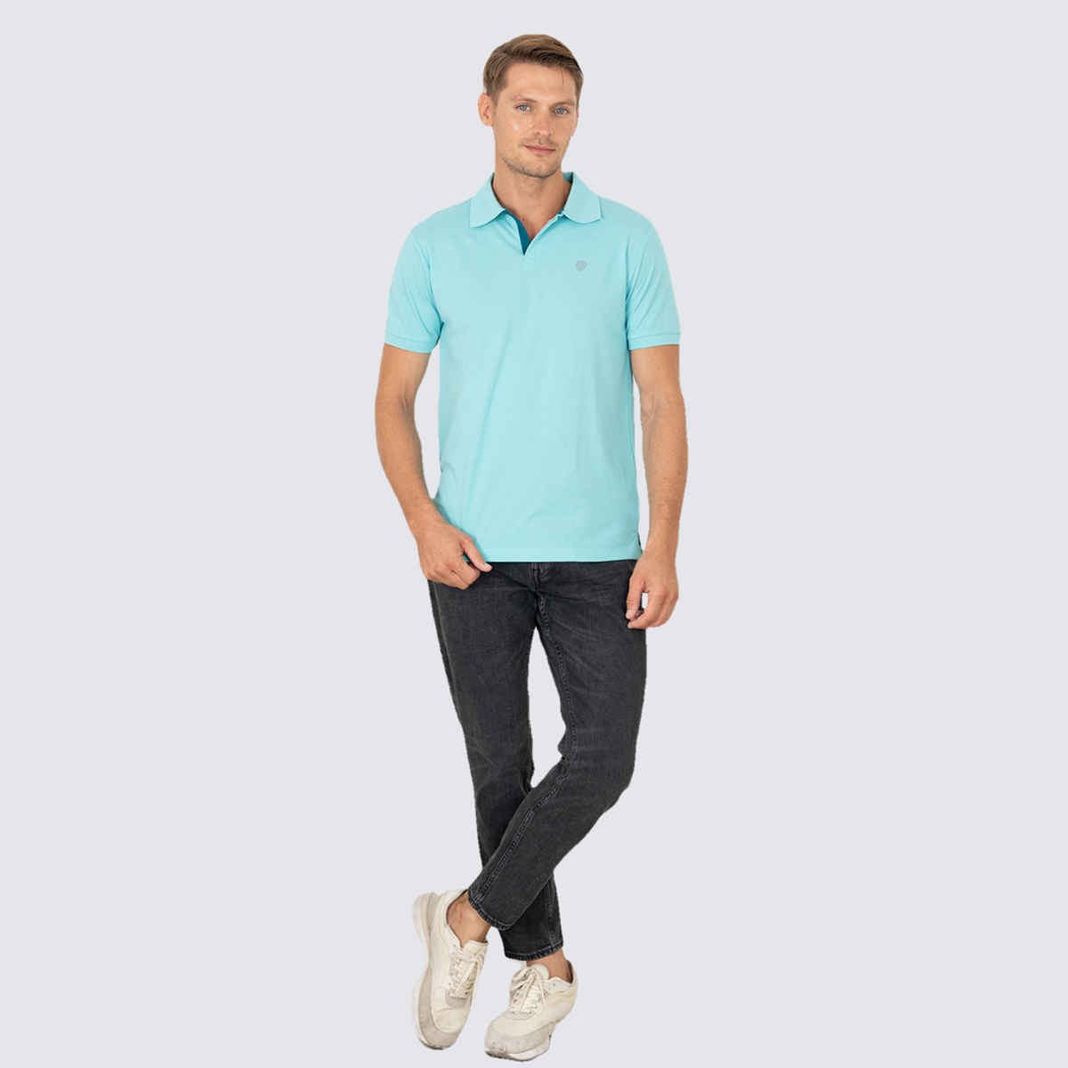 Lux Cozi Men's Cotton Polo T-Shirt, Pool Blue, S