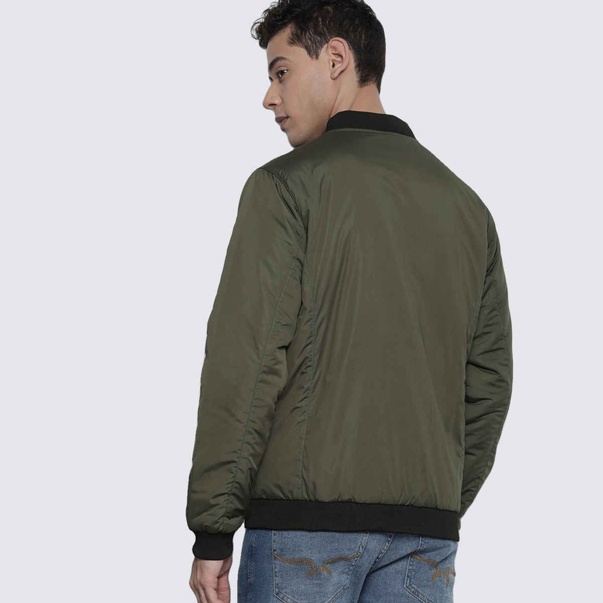 The Indian Garage Co Men's Slim Solid Jacket | Olive - L