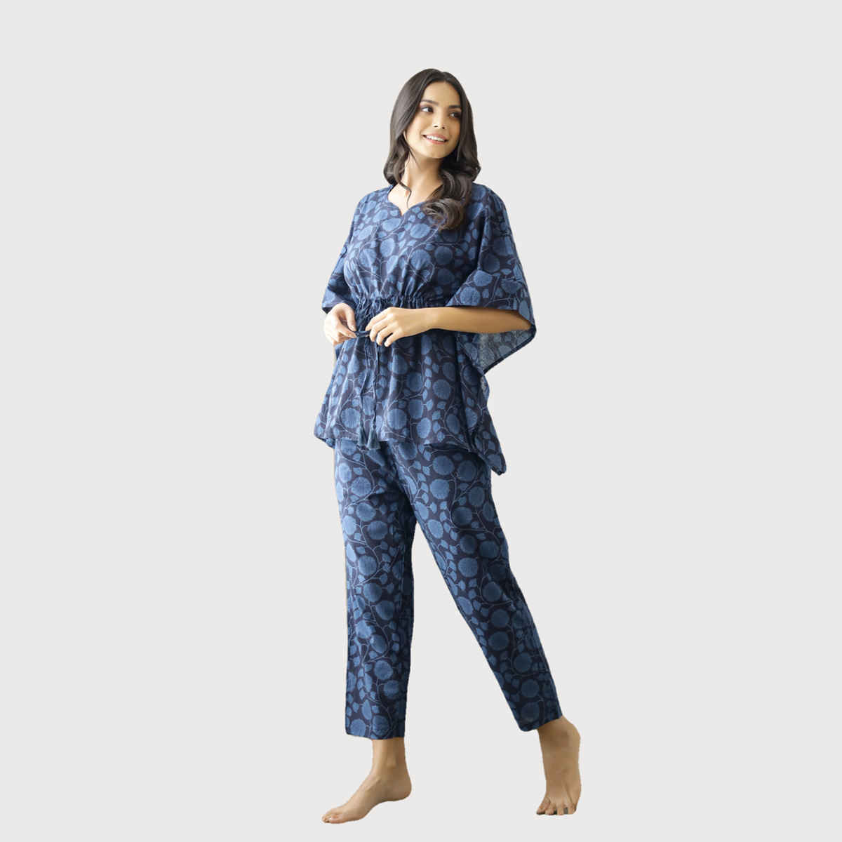 Sanskrutihomes Women's Pure Cotton Night suits | SE-KFP-10 | Navy Blue - XL