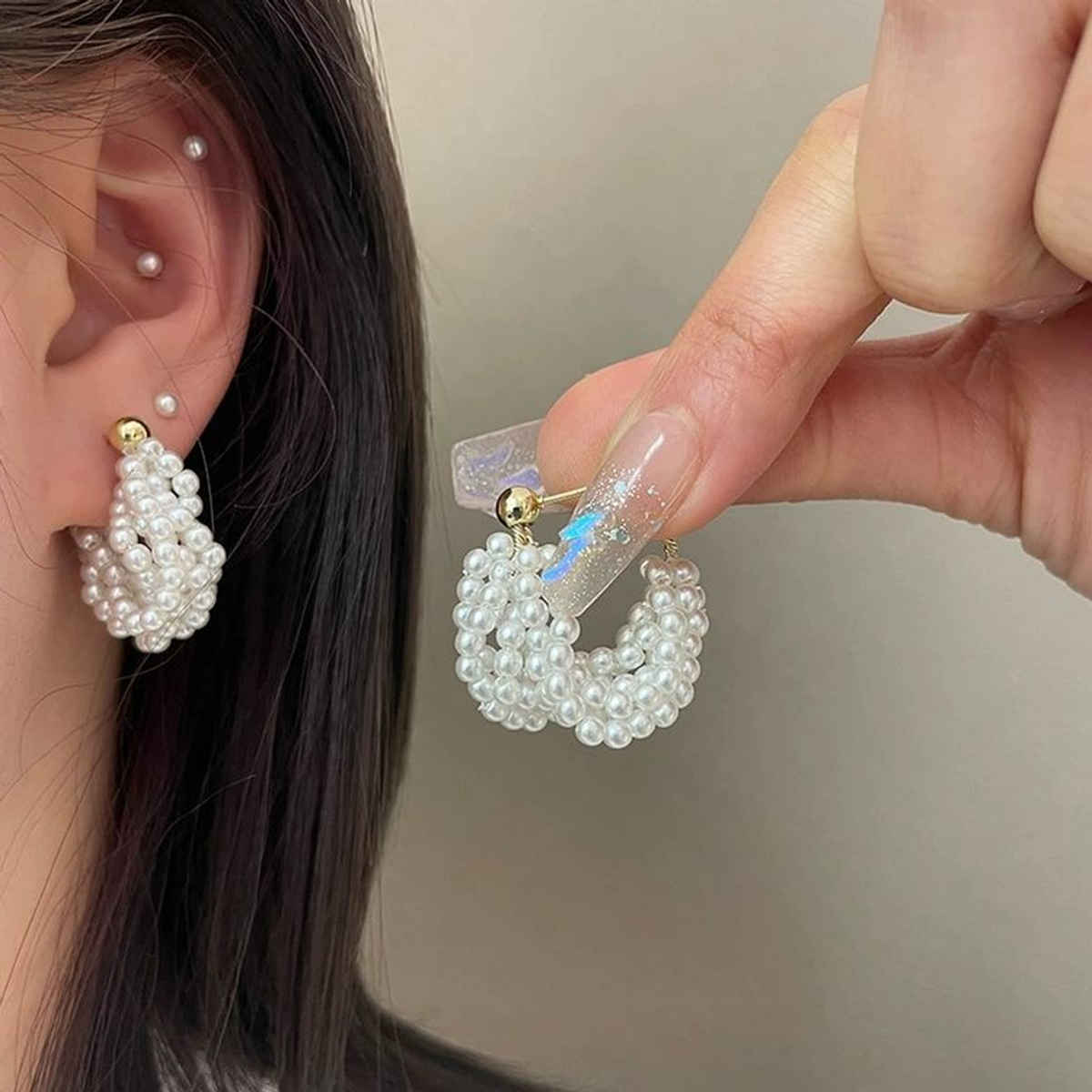 Just Lil Things Statement Clustered Pearl Hoop Earrings | jlt11768