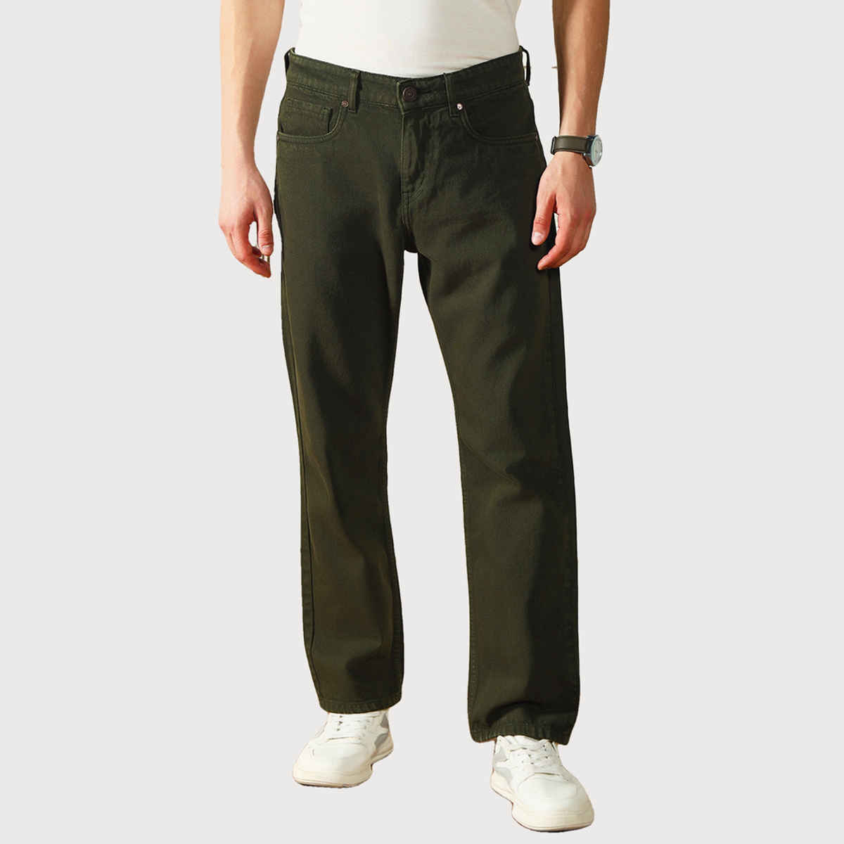 Dennis Lingo Men's Relaxed Fit Mid-Rise Clean Look Jeans | Olive | 34