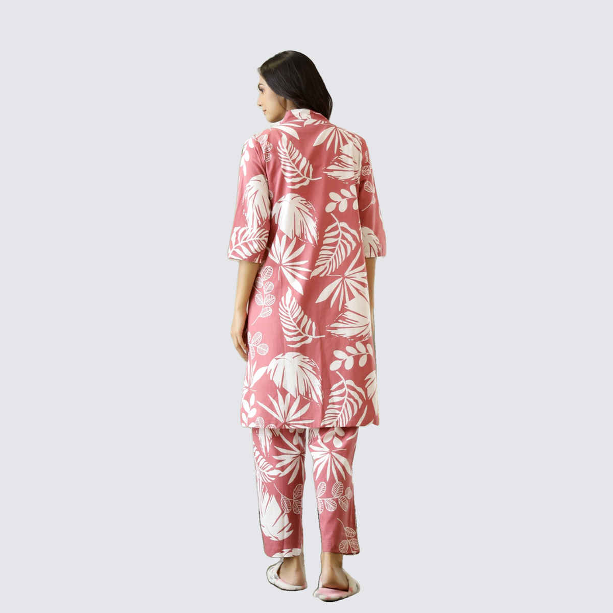Sanskrutihomes Women's Printed Pure Cotton Night Suit | Pink - M