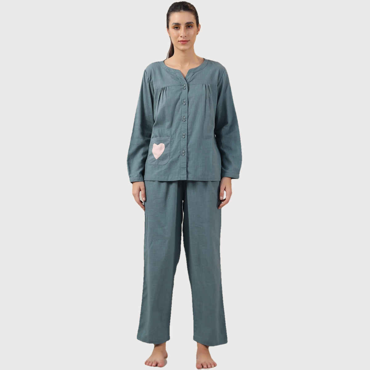 Sanskrutihomes Teal Pure Cotton Night Suit | Teal - M