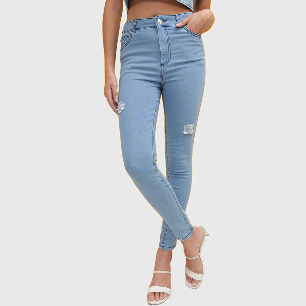 Freehand Women's Distressed Skinny Fit Denim Jeans | Blue - 30