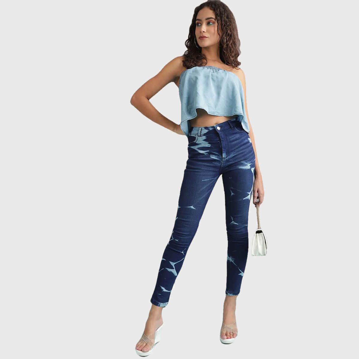 Freehand Women's Skinny Fit Denim Jeans With Tying | Blue - 32