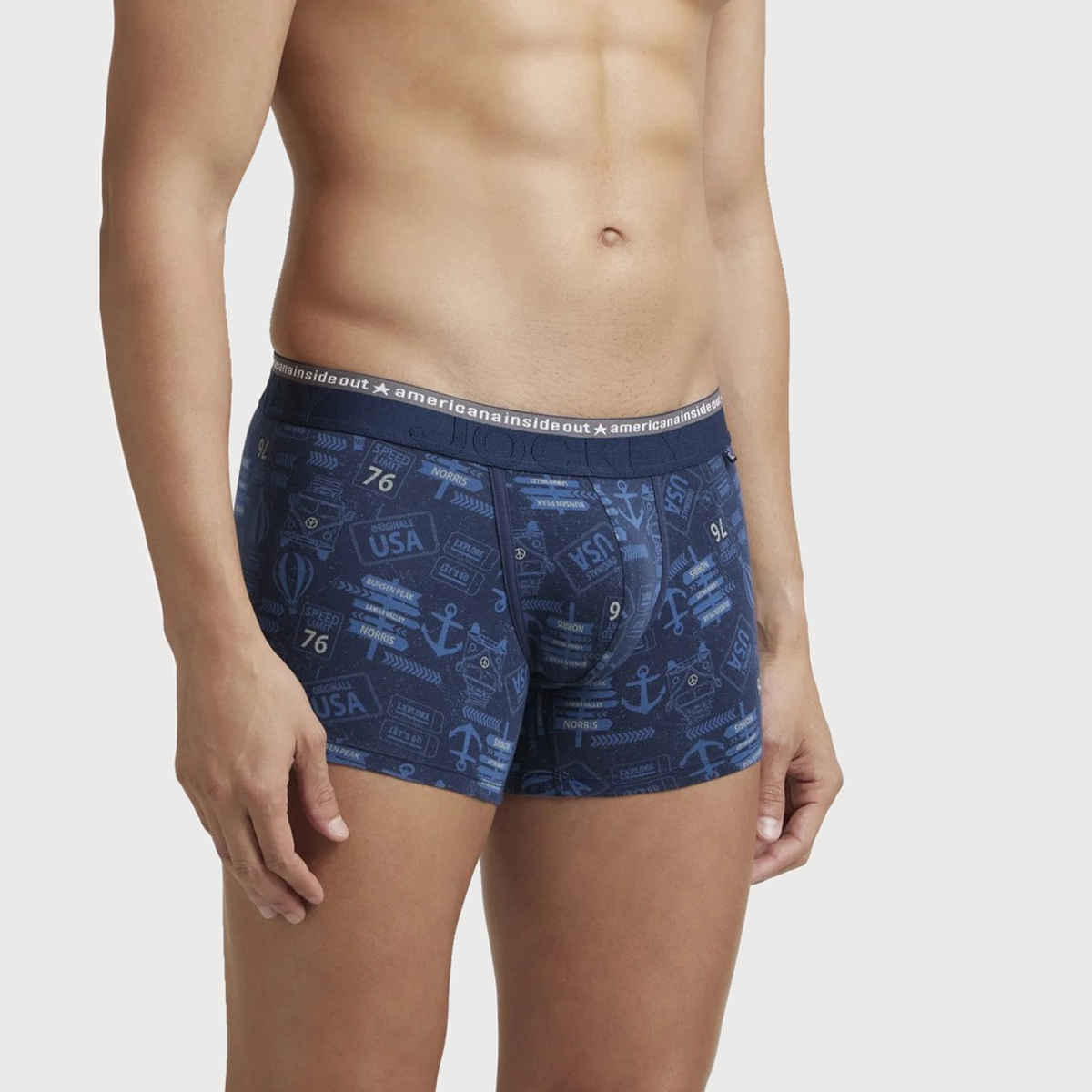 Jockey US63 Men's Super Combed Cotton Elastane Stretch Underwear Printed Trunk|Ultrasoft Waistband | Navy-L