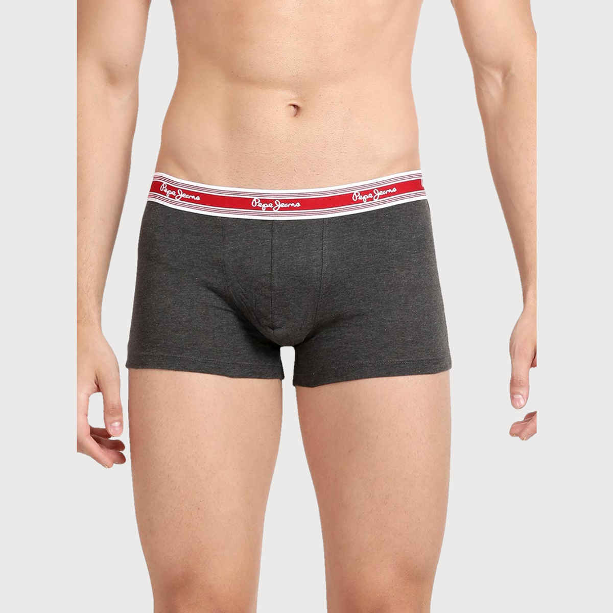 Pepe Jeans Mens Charcoal Melange 100% Cotton Solid Trunk - Pack of 2 (M) Comfort Fit, Soft Fabric