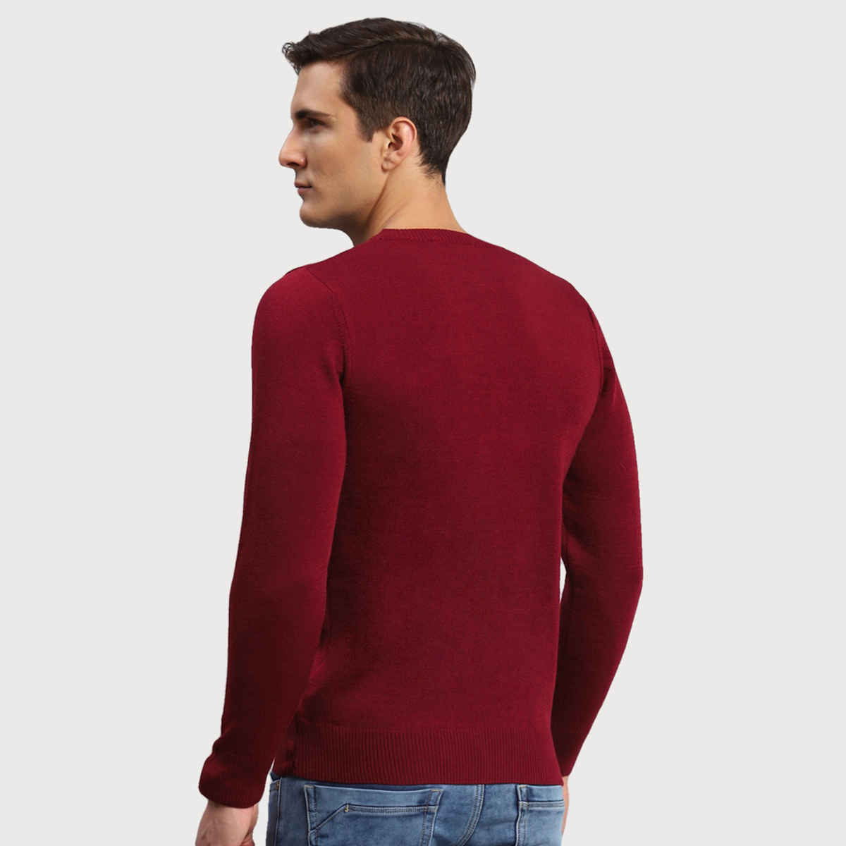 Monte Carlo Mens Solid Red Round Neck Full Sleeve Pullover |1240522Rn-1140-40 |L