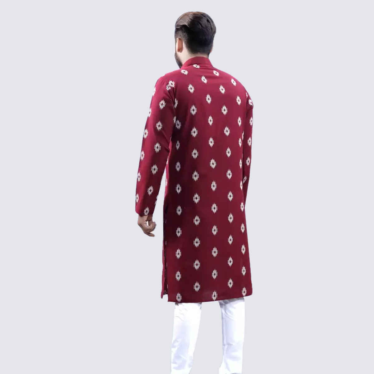 Tibra Collection Men Straight Kurta - Maroon | Printed | Cotton Blend | L