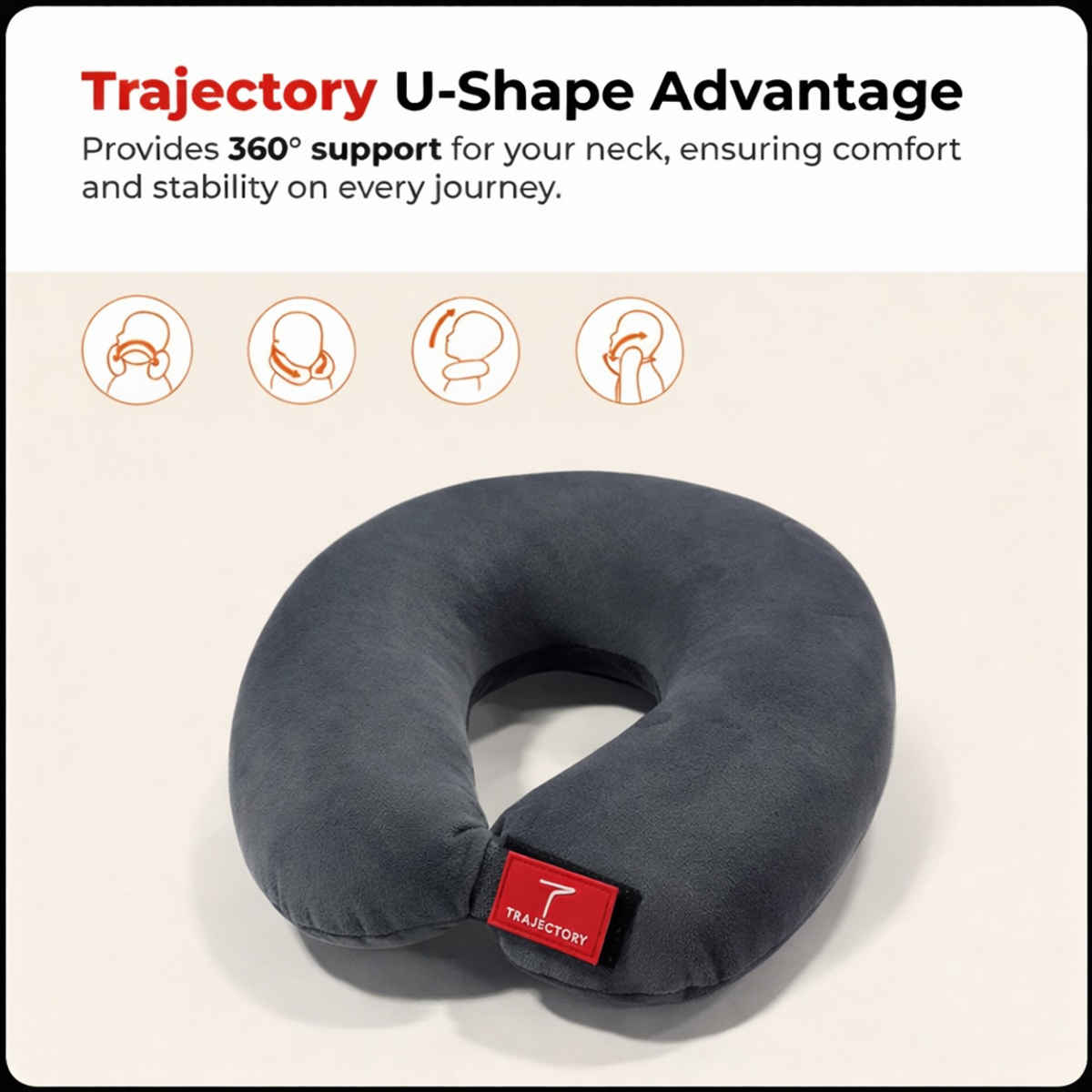 Trajectory Unisex Solid Polyester Neck Pillow | Grey - One Size